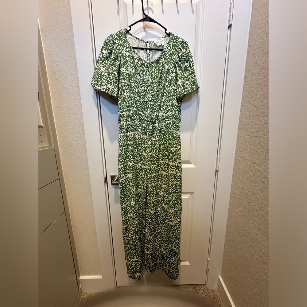 Anthropologie Somerset Jumpsuit. Green and white. Size Large.